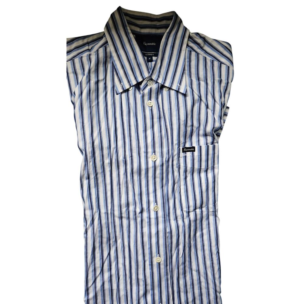 Faonnable Classique Striped Button Down Shirt Blu… - image 7
